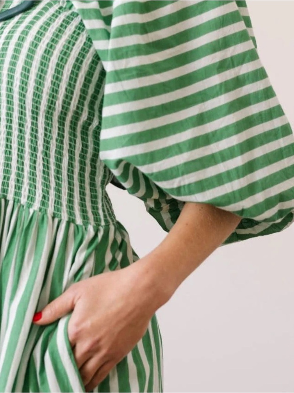 GREEN AND WHITE STRIPE TULA Square-Neck Maxi Dress - Smocked Bodice NWT - Picture 4 of 6